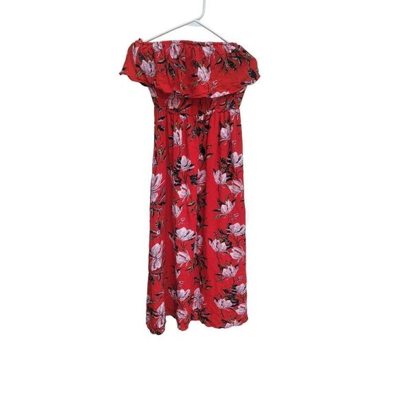 SIM & SAM Women's Floral Strapless Red Maxi Lined Small - Picture 2 of 7